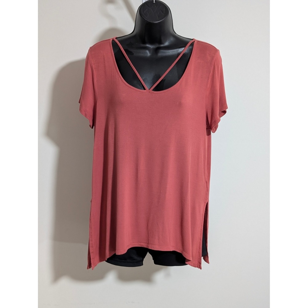 Mossimo Supply Co. V-Neck Top Side Slit Short Sleeve Casual Tee Shirt Medium